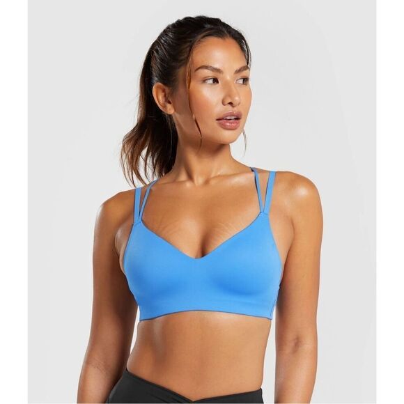 Gymshark Strappy Back Light Support Sports Bra Lats Blue Strappy Foam Cups Gym M